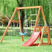 Wooden Swing Set With Slide, Outdoor Playset Backyard Activity Playground Climb Swing Outdoor Play Structure For Toddlers, Ready To Assemble Wooden Swing-N-Slide Set Kids Climbers - 紅色 - 查看 11