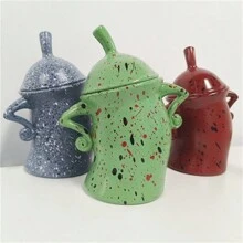 Plastic Creative Forked Waist Jars With Lids European Style Retro Spotted Cup Canister With Attitude Food Cans Kitchen Storage Jars, Sealing Lid - Red - View 3