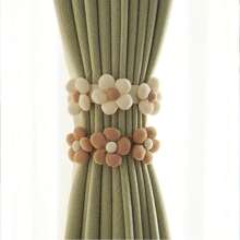 1pc Baby Room Decor Polyester Flower Petal Shaped Window Curtain Buckle, Nordic Style, Window Treatment - Khaki Trio - View 2