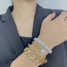 4pcs/Set European And American Minimalist Geometric Chunky Chain Design Hollow Out Bracelet For Women's Fashionable And Personalized Hip Hop Style - Butterfly - View 4