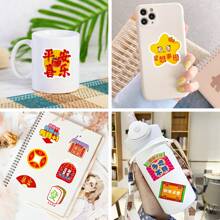 50入組新年防水diy創意涂鴉貼紙,適用於筆電、手機殼、吉他、滑板、水瓶、杠、頭盔、雪板、行李箱、冰箱、門窗及家居塗鴉裝飾貼紙 - 彩色 - 查看 3