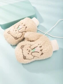 1雙女士絨毛頸掛手套,冬季卡通保暖防風,加厚內襯及拇指 - 包指手套 - 查看 9