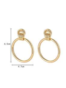 1對誇張o形耳環,有3個環,復古風格金屬耳環 - 金黃色 - 查看 6