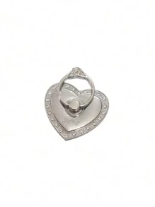 心型鑽石鑲嵌戒指支架手機支架金屬指環扣通用電視架 - 銀色 - 查看 6