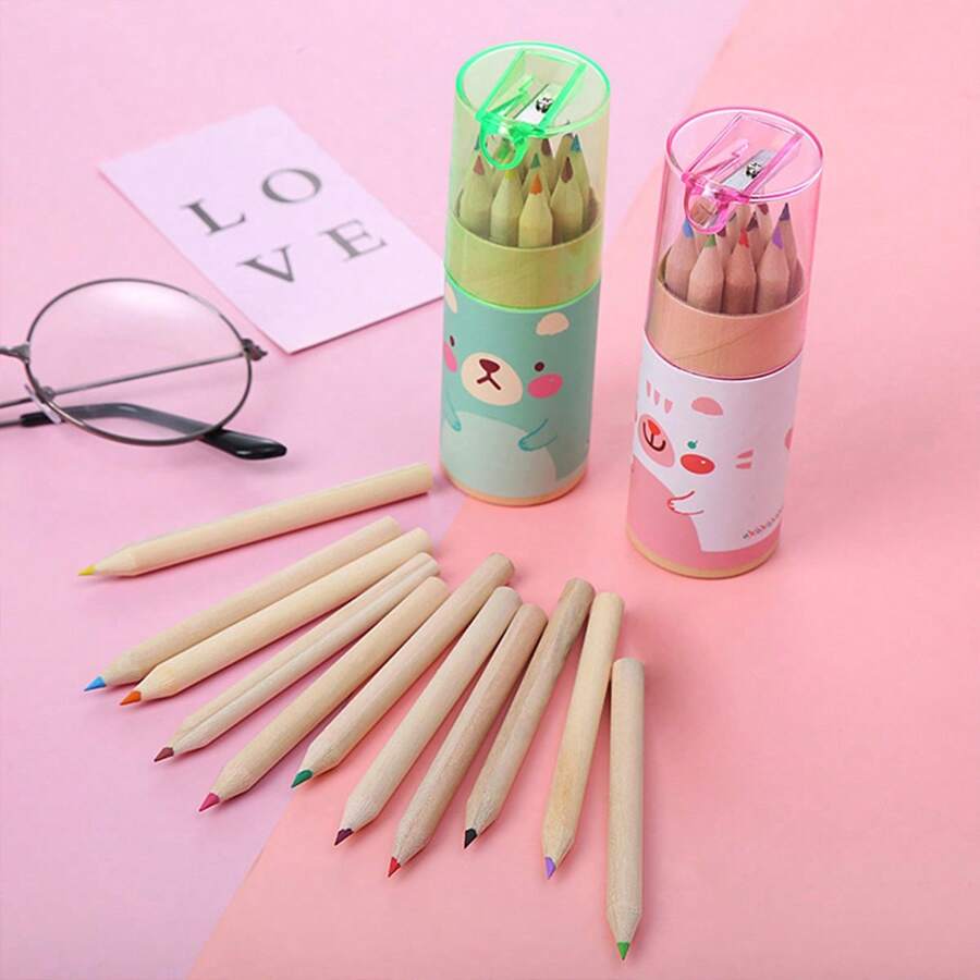 12pcs cute bear shaped 12 color pencil set for kids drawing coloring