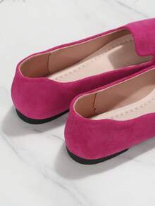 女款簡約舒適春秋軟底一腳蹬平底鞋 - 玫紅色 - 查看 5