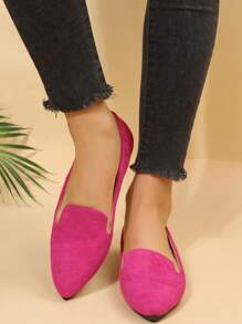 女款簡約舒適春秋軟底一腳蹬平底鞋 - 玫紅色 - 查看 1