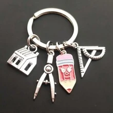 1pc Fashionable Engineer/Architect House Design Keychain, Decorated With Hammer & Ruler, Creative Decoration Keyring For Men And Women - Multicolor - View 7