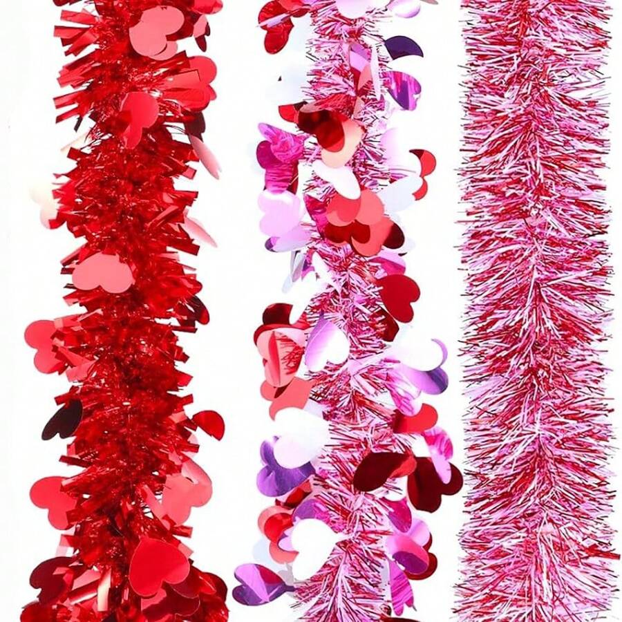 3入組情人節金屬紅心花邊裝飾、紅白色金屬花邊扭曲花圈,情人節6.56英尺心形金屬花邊裝飾,可供婚禮派對裝飾之用 - 彩色 - 查看 1