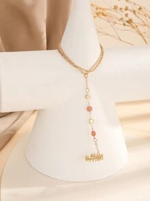 1pc Fashionable Dripping Oil Flower Design Sexy Attached Finger Bracelet - Yellow Gold - View 2