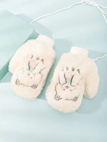 1雙女士絨毛頸掛手套,冬季卡通保暖防風,加厚內襯及拇指 - 包指手套 - 查看 7