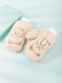 1雙女士絨毛頸掛手套,冬季卡通保暖防風,加厚內襯及拇指 - 包指手套 - 查看 3