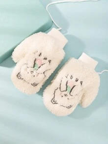 1雙女士絨毛頸掛手套,冬季卡通保暖防風,加厚內襯及拇指 - 包指手套 - 查看 5