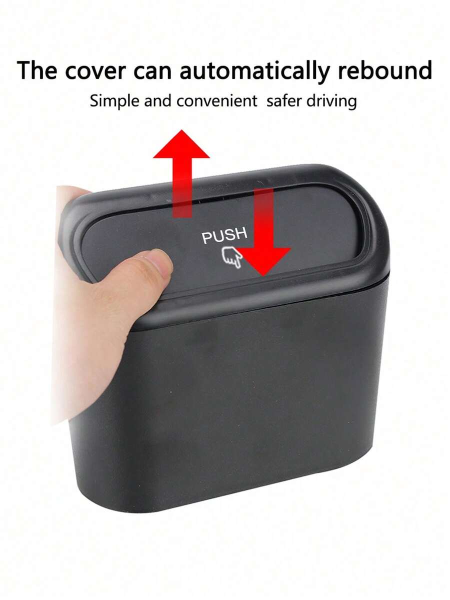 1L Car Trash Can - Simple Black Design For Convenience - Black - View 1