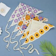 1頂鉤針和刺繡花裝飾,三角形造型青少年女孩頭帶,波西米亞風格度假頭帶 - 淡紫色 - 查看 1