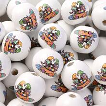 10pcs Easter Wood Beads Colorful Round Craft Bead Rabbits Egg Wood Bead For Spring Garland DIY Easter Holiday Family DIY Crafts - Multicolor - View 10