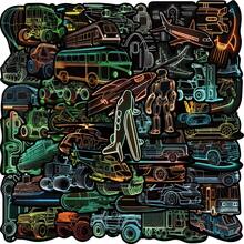 50入組/包霓虹繪畫防水diy創意塗鴉貼紙,適用於筆記本電腦手機殼吉他滑板玻璃瓶杠安全帽雪板行李箱冰箱門窗家庭塗鴉裝飾貼紙 - 彩色 - 查看 1