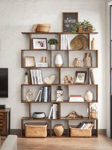 VASAGLE Bibliothèque, Étagère à 6 niveau, Meuble de rangement, Cloison Séparateur, pour Salon, Chambre, Bureau, Style Moderne, Marron Rustique - Tabac - Voir 2