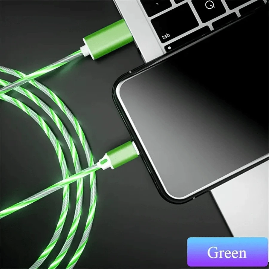 1pc 3.3FT/39.3inch Glowing Cable Mobile Phone Charging Cables LED Light Micro USB  Charger Compatible With Samsung Xiaomi For  Charge Wire Cord - Green - View 1
