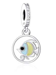 HuooNew 1pc Chic 925 Sterling Silver Fish Shaped Pendant With Beads For Diy And Commemoration, Unisex For Parties And Banquets - Q3500 - View 1