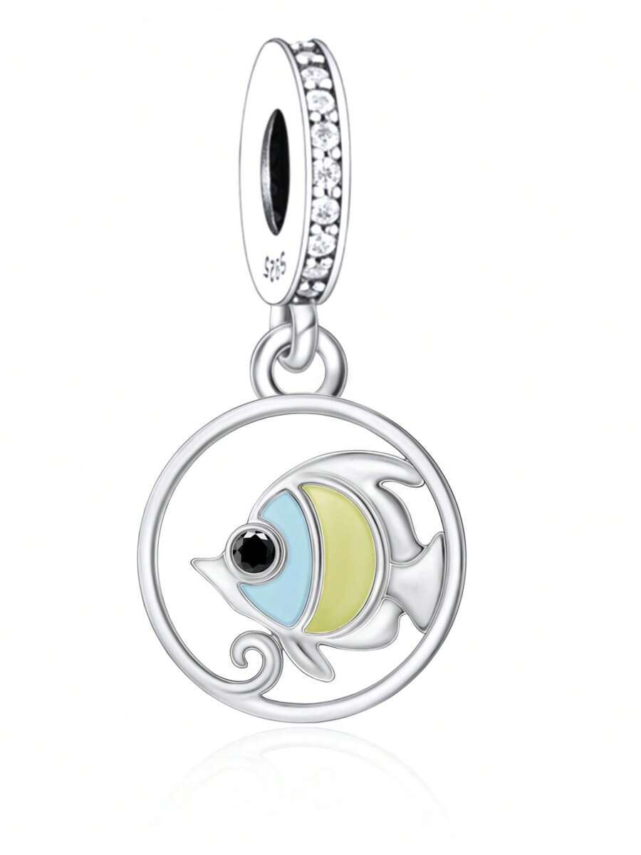 HuooNew 1pc Chic 925 Sterling Silver Fish Shaped Pendant With Beads For Diy And Commemoration, Unisex For Parties And Banquets - Q3500 - View 1