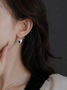 S925純銀復古黑色瑪瑙水滴&愛心耳勾,韓風重工流蘇耳環（女款） - 耳鉤 - 查看 4