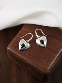 S925純銀復古黑色瑪瑙水滴&愛心耳勾,韓風重工流蘇耳環（女款） - 耳鉤 - 查看 5