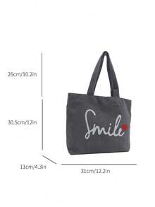 Fashionable Simple Literatue Style Shoulder Bag With Letter Pattern, Large Capacity - Grey - View 3