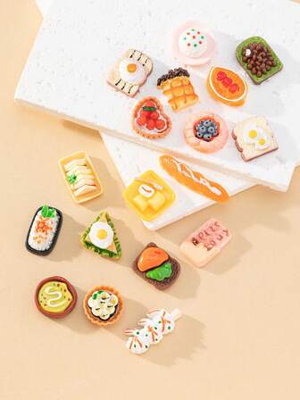 18pcs Cute & Sweet Realistic Food Resin Beads, Suitable For Women Jewelry DIY Accessories