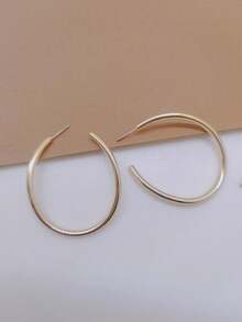 1副新款誇張的歐美風圓形耳環,時尚簡約的耳飾耳針 - 金色 - 查看 2