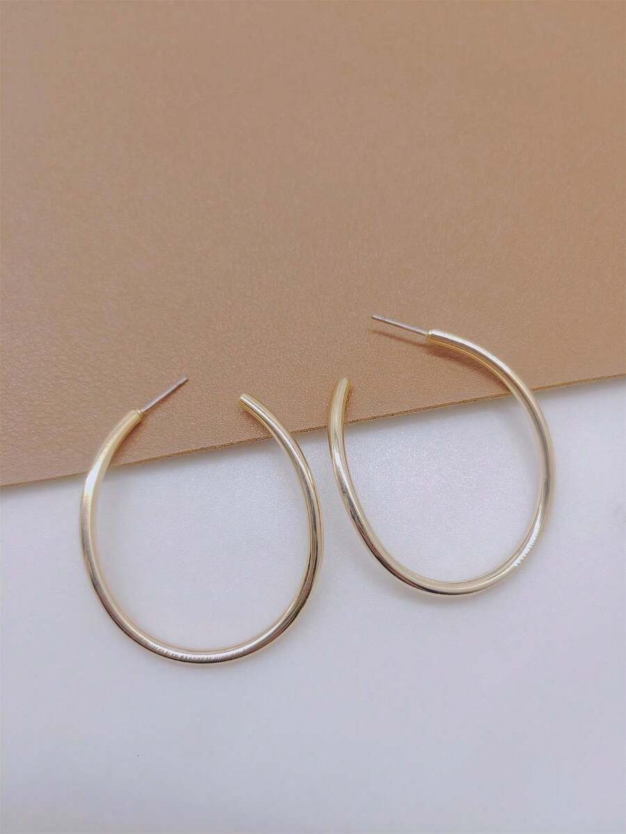 1副新款誇張的歐美風圓形耳環,時尚簡約的耳飾耳針 - 金色 - 查看 1