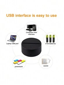 3d卡通獨角獸夜燈/usb觸控色彩變換和3aaa電池雙動力桌上夜燈 - 黑色 - 查看 8