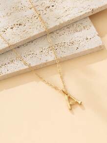 1 件金屬竹子設計英文字母吊墜項鍊女士生日禮物 - 金黃色 - 查看 2