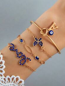 5入組綠色珠子編織桃心吊墜圓盤三角形綠松石手鍊,適用於女性派對禮物（綠松石紋路隨機,珠子數量因款式有所不同） - 25850 - 查看 13