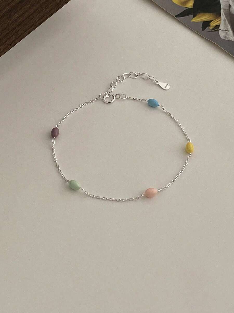 S925銀色彩繪珠鏈手鍊女性專用,新款高端甜蜜女友禮物 - 手鍊 - 查看 1