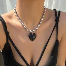1pc Simple Heart Pendant Necklace French Sweet Chic Neck Accessory For Women's Holiday Outfits - C Style - View 1