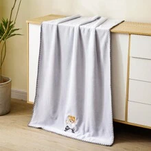 1 件刺繡卡通熊浴室柔軟吸水不起毛珊瑚絨浴巾 - 灰色 - 查看 1