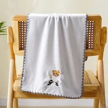 1 件刺繡卡通熊浴室柔軟吸水不起毛珊瑚絨浴巾 - 灰色 - 查看 2