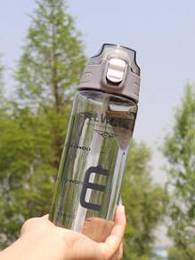 1入組600ml透明塑料水瓶,簡約字母圖案,帶有吸嘴和吸管,攜帶式提繩手柄,防漏鎖定空間杯,適合學生戶外運動健身使用 - 灰色 - 查看 1