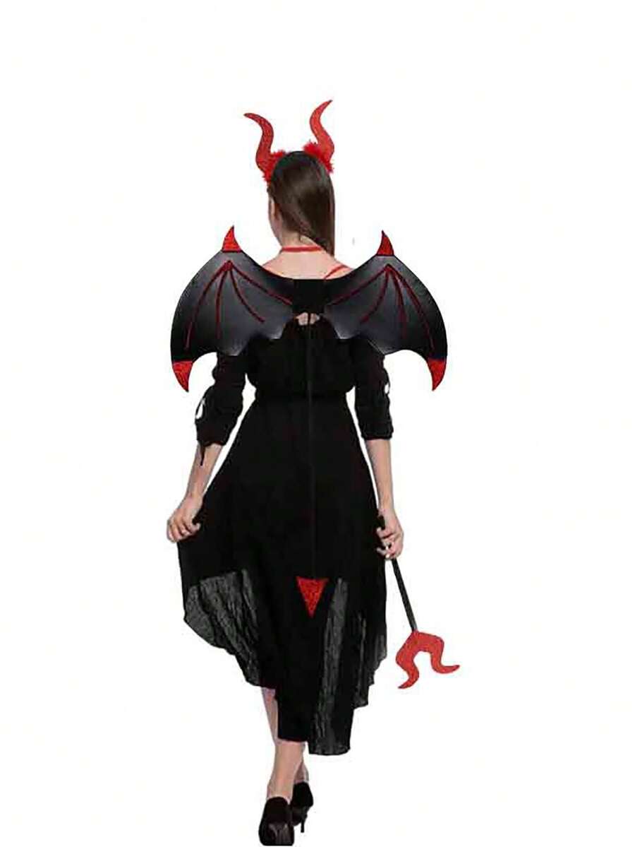 3 Piezas Conjunto De Disfraz Ala De Diablo Para Fiesta, Cosplay, Maquillaje, Actuación De Baile, Halloween - Negro - Ver 1