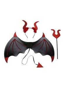 3 Piezas Conjunto De Disfraz Ala De Diablo Para Fiesta, Cosplay, Maquillaje, Actuación De Baile, Halloween - Negro - Ver 5