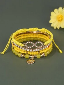 6入組時尚的心形＆無限符號串珠手鐲配飾,是週年紀念和約會之夜的甜蜜情侶禮物 - 0152 - 查看 3