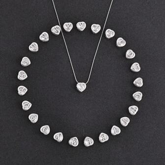 1pc Fashionable Personalized Inlaid Heart Shaped 26 Letters Couple Necklace, Perfect Gift For Boyfriend, Girlfriend Or As A Valentine's Day Remembrance Gift