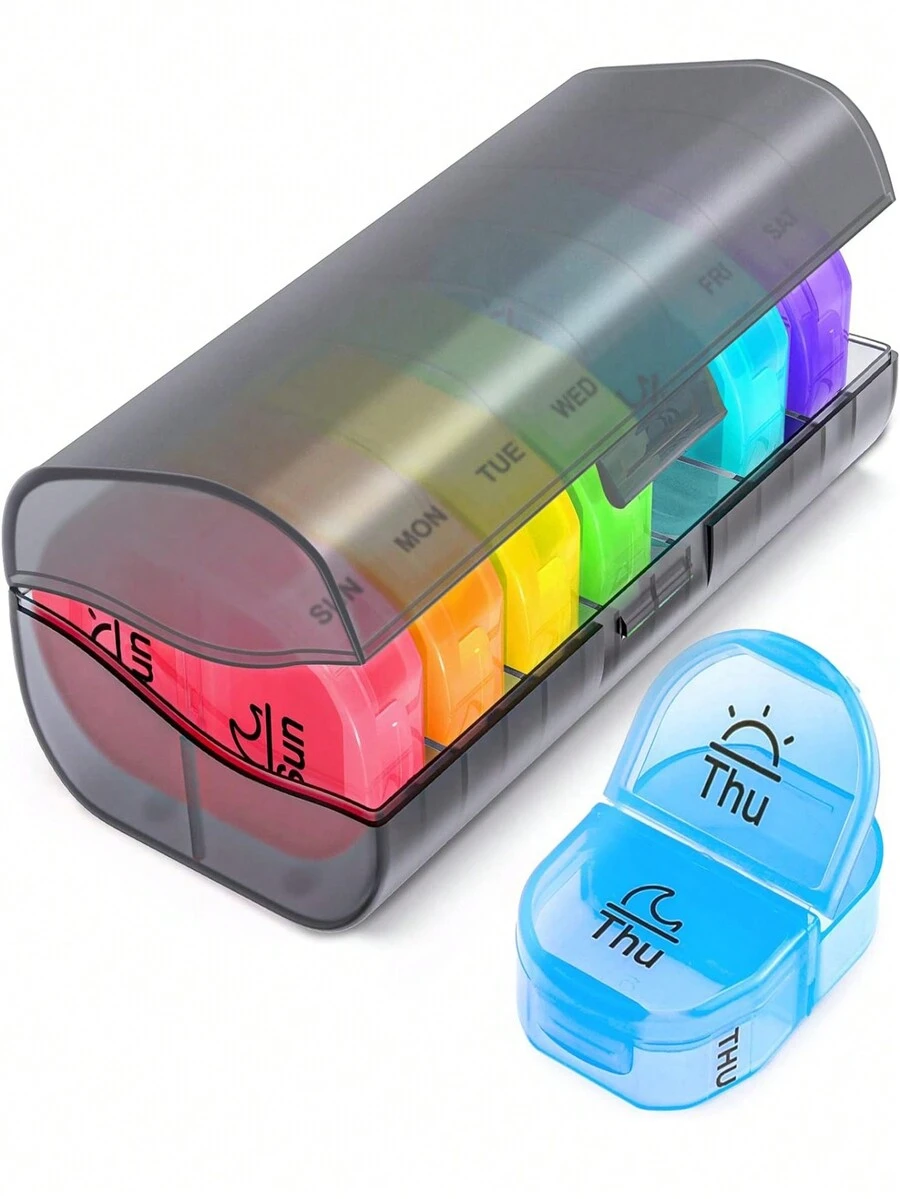 Portable Daily Pill Organizer (Twice-A-Day), Weekly Am/Pm Pill Box, Moisture-Proof Design For Storing Vitamins, Supplements & Medications In Wallet Or Pocket, Perfect For Home, Travel & Camping (Black Case) - Black - View 1