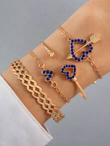 5入組綠色珠子編織桃心吊墜圓盤三角形綠松石手鍊,適用於女性派對禮物（綠松石紋路隨機,珠子數量因款式有所不同） - 25850 - 查看 15