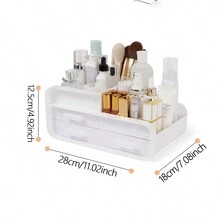 1個桌面收納抽屜化妝品儲物盒,適用於桌面、辦公用品、宿舍、梳妝台 - 白色 - 查看 3