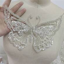 1pc Butterfly Shaped Beaded Rhinestone & Pearl Decor Embroidered Patch For Diy Crafting - Clear - View 1