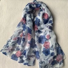 1pc Flora Printed Bali Scarf With Flower Pattern Elegant Shawl Winter Fall Valentine's Day Valentines - Multicolor - View 3