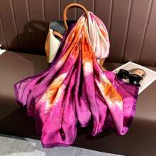 1條女士紫色花卉緞面提花裝飾圍巾,適合日常穿著,旅行和海灘度假 - 紫色 - 查看 2