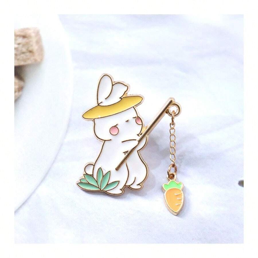 1 Pc Cartoon Cat Fishing Brooch Cartoon Rabbit Brooch Decoration Brooch Prop - Rabbit - View 1
